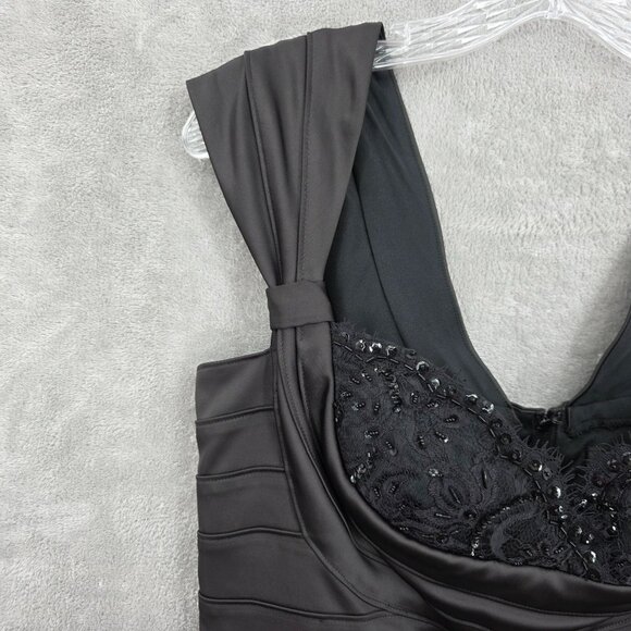 Tadashi Shoji Cocktail Sheath Dress 10 Black Beaded Lace Sweetheart Satin New - Picture 5 of 15